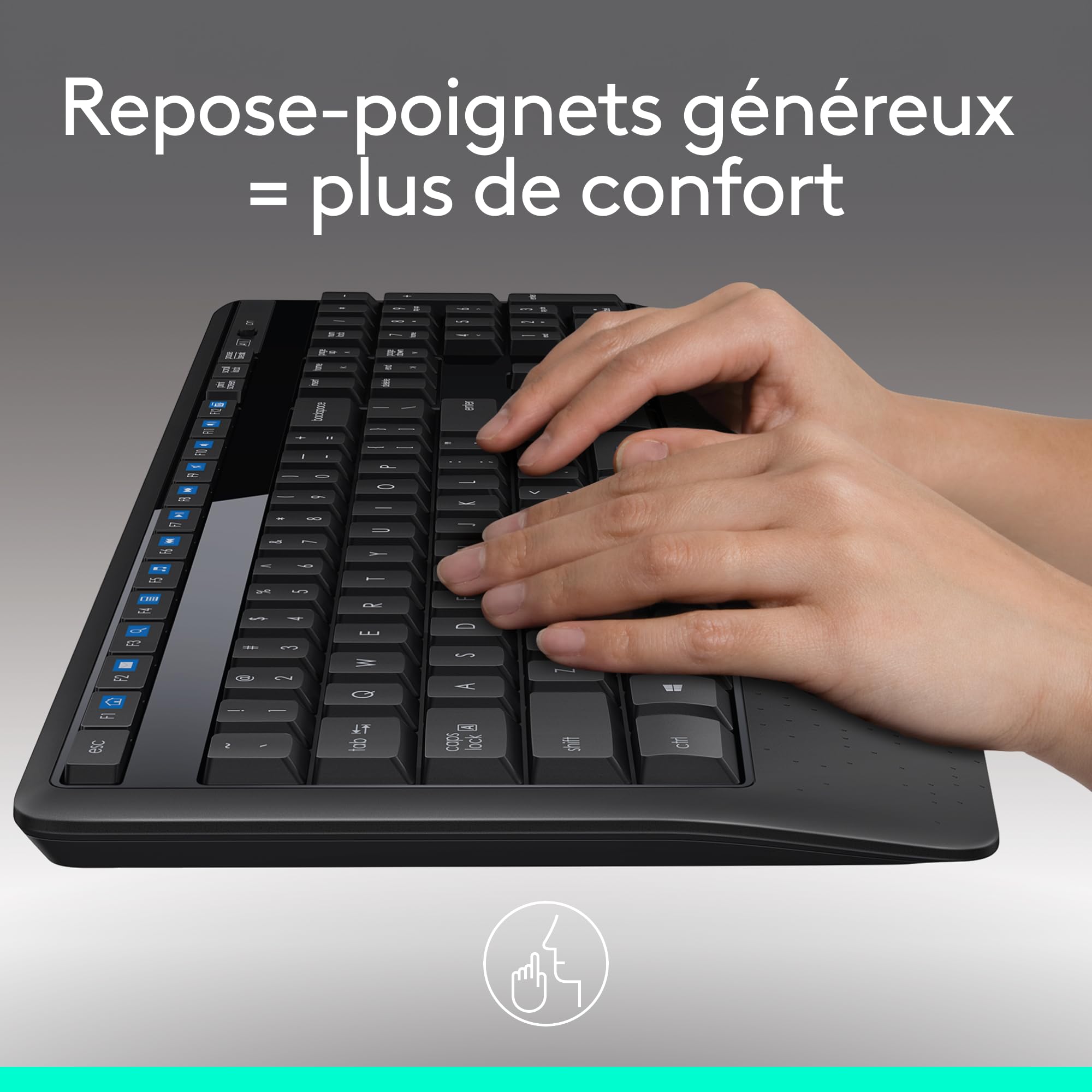 Logitech MK345 Combo Clavier Taille Standard Sans Fil avec Repose Poignet et Souris Droitier Confortable, Récepteur USB Sans Fil 2,4GHz, Compatible avec PC, Ordinateur Portable