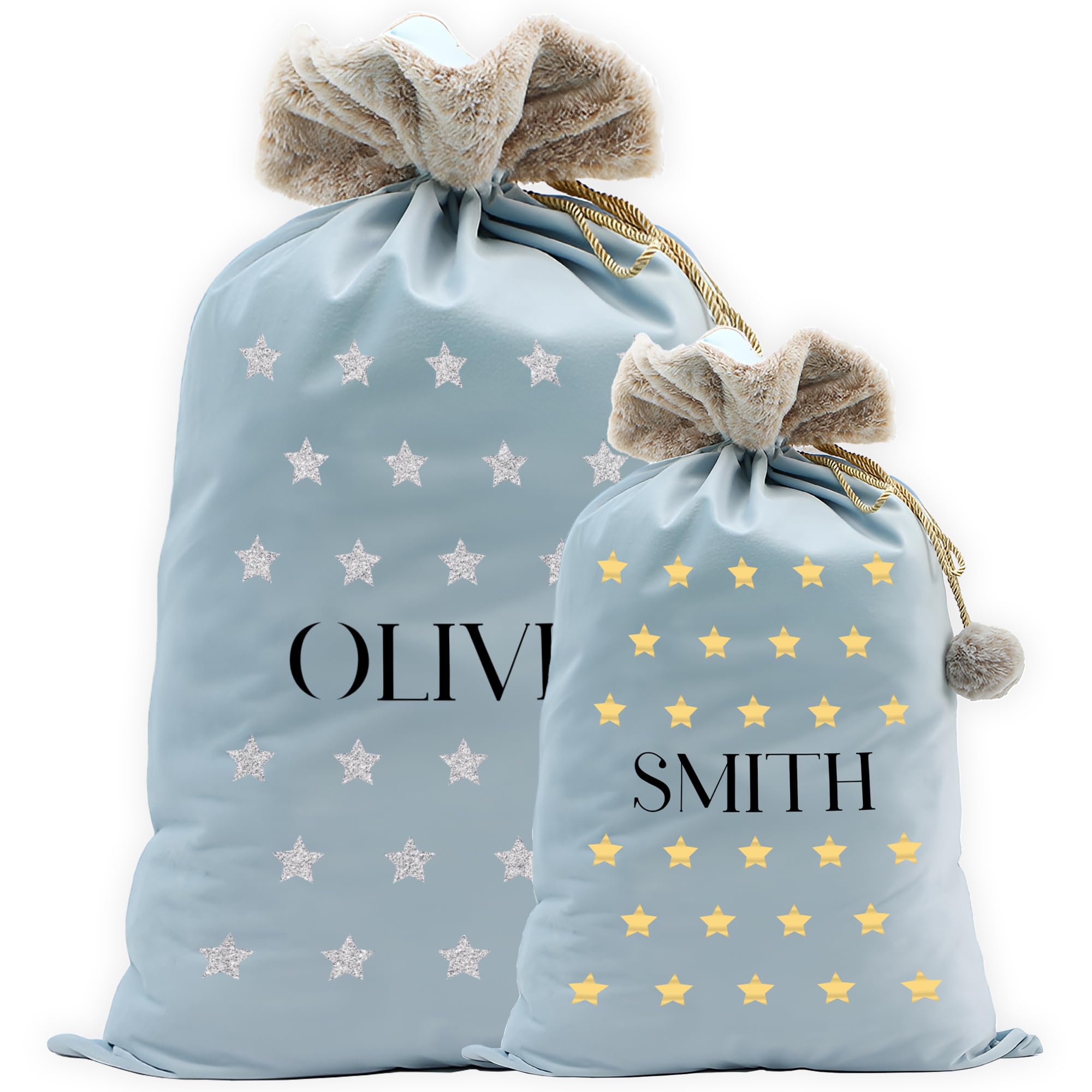 Print Maniacs Women's Baby Blue - Star Fusion Personalised Xmas Gifts For Personalised Santa Sacks Adults, Customised Santa Sacks With Stocking, Custom Santa Sacks With Name, Personalised Christmas Stocking Gifts For