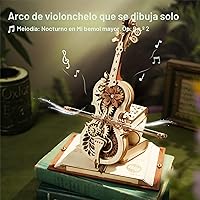 Vista 2 de ROKR Rompecabezas 3D para adultos, a escala 1:5, kit de modelo de violonchelo con base, 199 piezas, caja de música de madera, kit de construcción