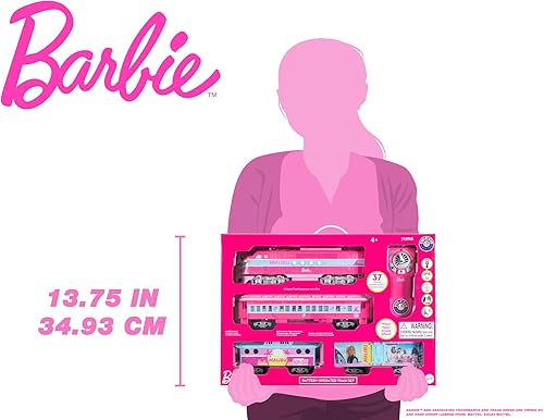 Miniatura 20 de Lionel Mattel Barbie - Juego de tren de juguete con control remoto, locomotora, vagones de tren y pista con sonidos auténticos de tren, luces y