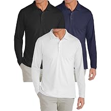 Galaxy by Harvic 3-Pack Men's Modern Fit Long Sleeve Stretch Pique Golf Polo Casual Collared Shirt S-2XL