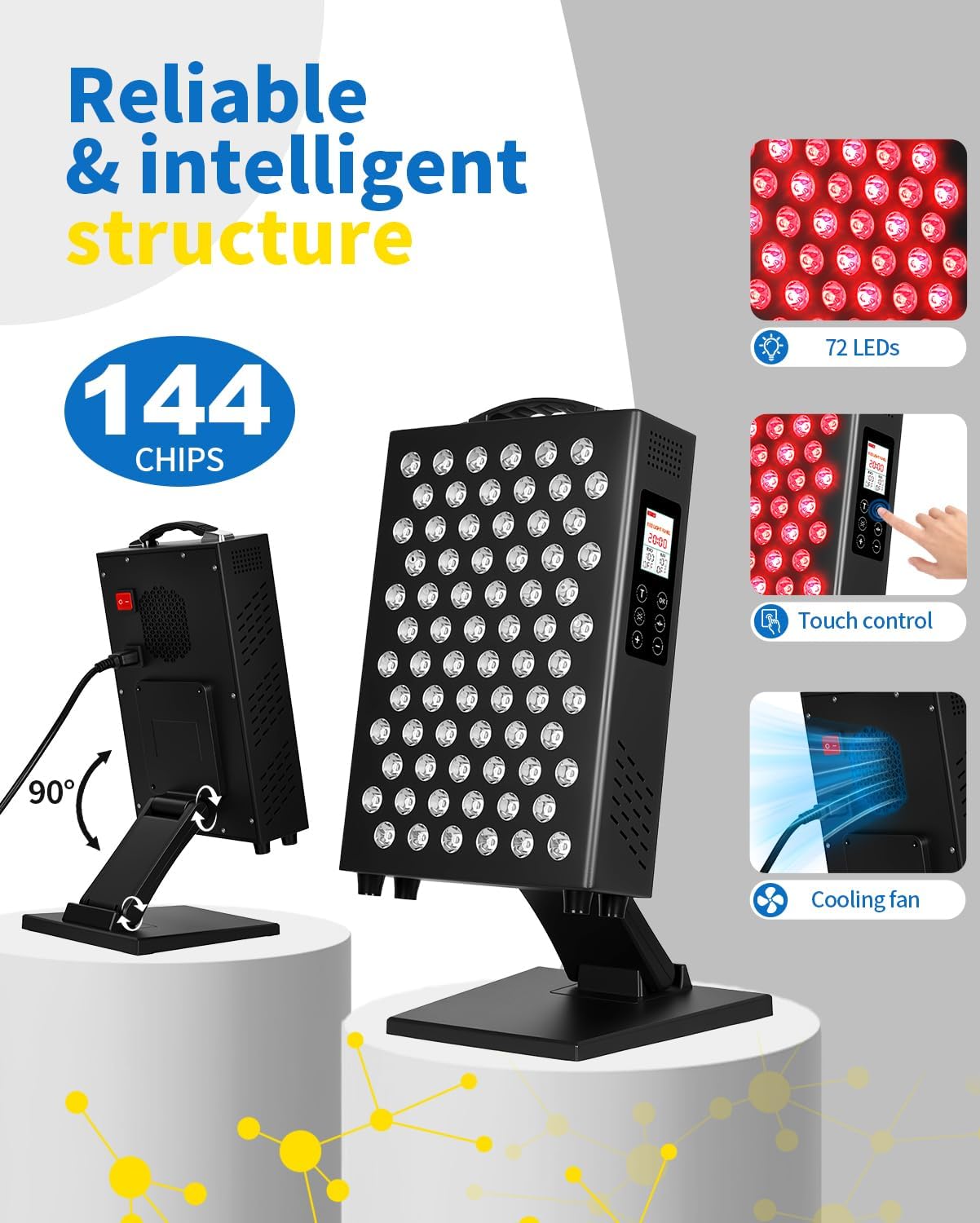 Red Light Therapy for Body and Face, 660nm 850nm Infrared Red Light Therapy Panel, 72 Dual Chip LEDs Device for Skin Care, Better Sleep & Recovery - Image 6