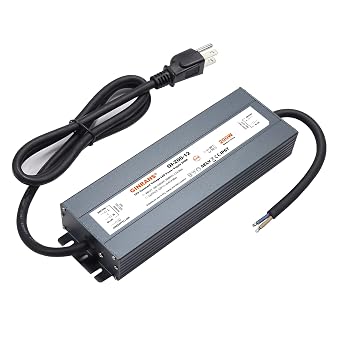 200W IP67 Waterproof Constant Voltage LED Driver Power Supply Transformer, 100-130V AC Universal Input with Plug, Output 12V DC 16.67A Max. for Outdoor LED Lighting