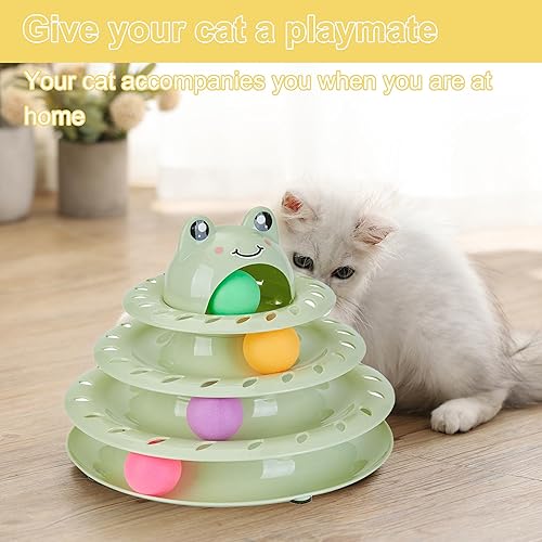 Miniatura 6 de Gefryco Cat Toys - Pista de rodillos de 4 niveles, juguete de torre giratoria para gatos con bolas de persecución coloridas, juguetes interactivos
