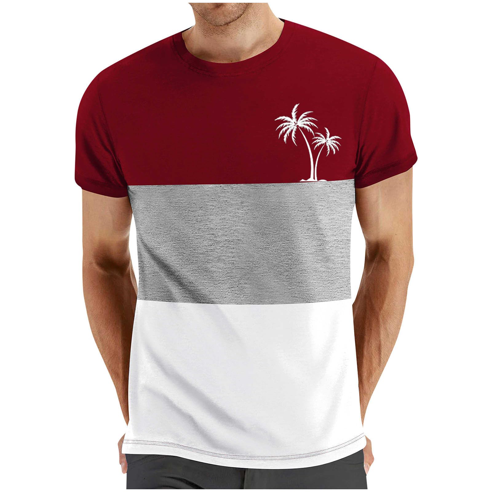 Mens Short Sleeve Funny Coconut Palm T-Shirts Mens Summer Tropical Graphic T-Shirt Colorblock Sports Tops Loose Fit