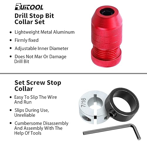 Miniatura 2 de RUITOOL Juego de tope de profundidad para brocas de taladro, tope de taladro ajustable Rango de tamaño de taladro aplicable 564"-316", 1564"-716",