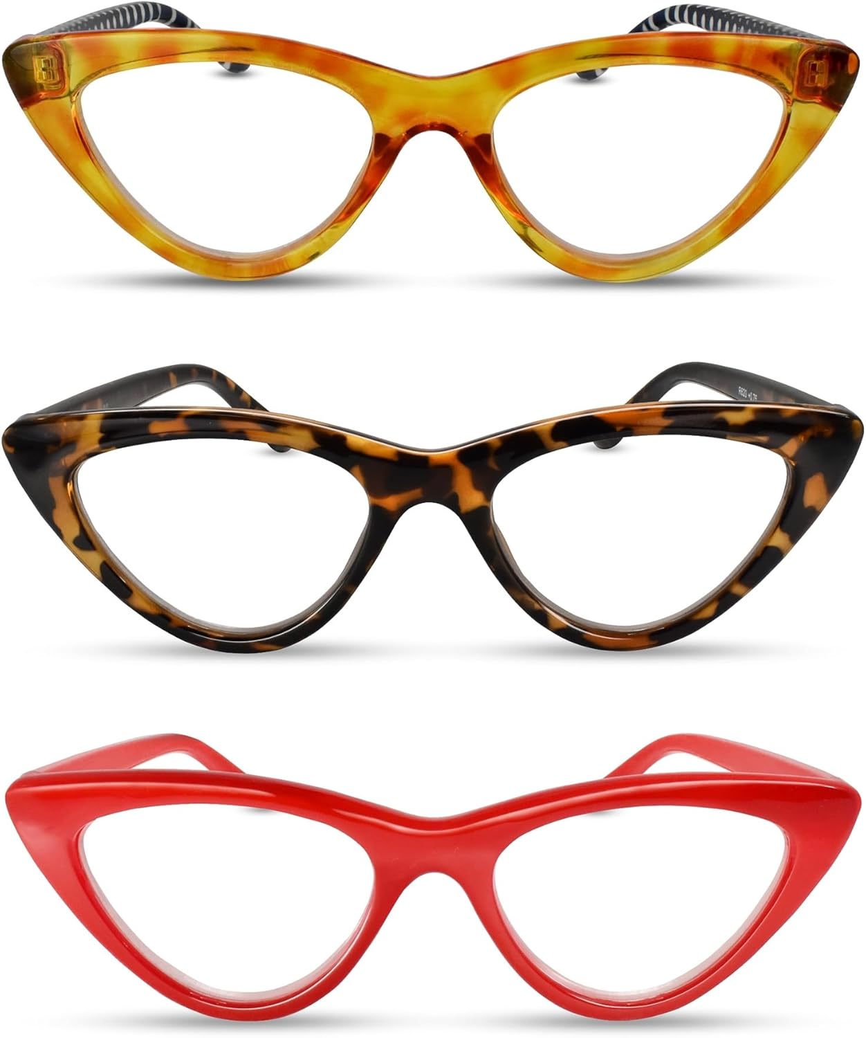 2SeeLife Premium Cat Eye TR-90 Reading Glasses Multipack for Women – Narrow–Medium Fit, Sturdy Frame, Spring Hinges, Stylish Readers, Honey Yellow, Red, Brown Tortoise, +1.75