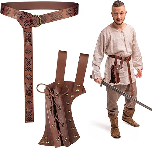 Accesorio vikingo medieval de Halloween, cinturón de espada de cuero, espada de rana con cinturón, cinturón de soporte de espada de caballero,