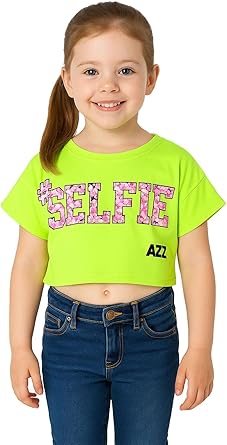 Kids Short Sleeve Crop Top Girls Plain Stretchy Summer Basic T-Shirt 3-13 Years