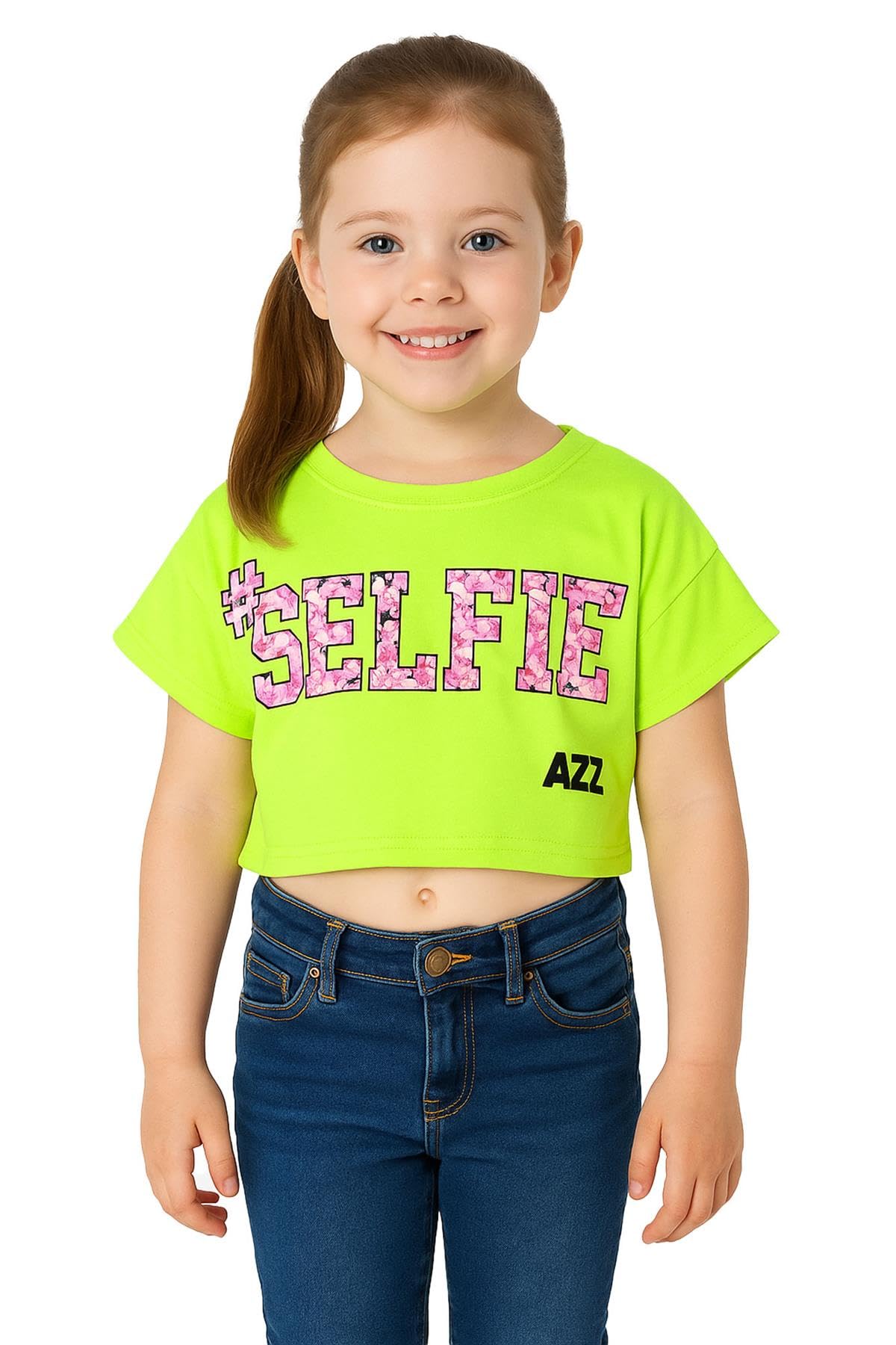 A2z 4 Kids Girls Neon Green Selfie Floss - Crop Top Selfie Splash 13