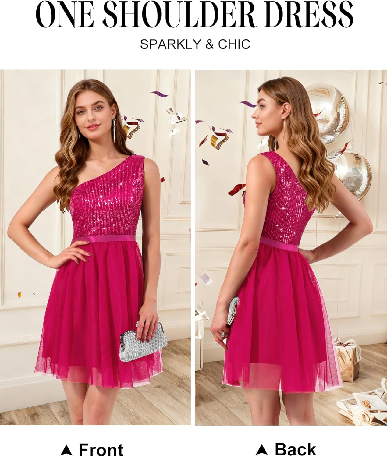 BeryLove Womens Sequin Homecoming Formal One-Shoulder Cocktail Dress for Teens