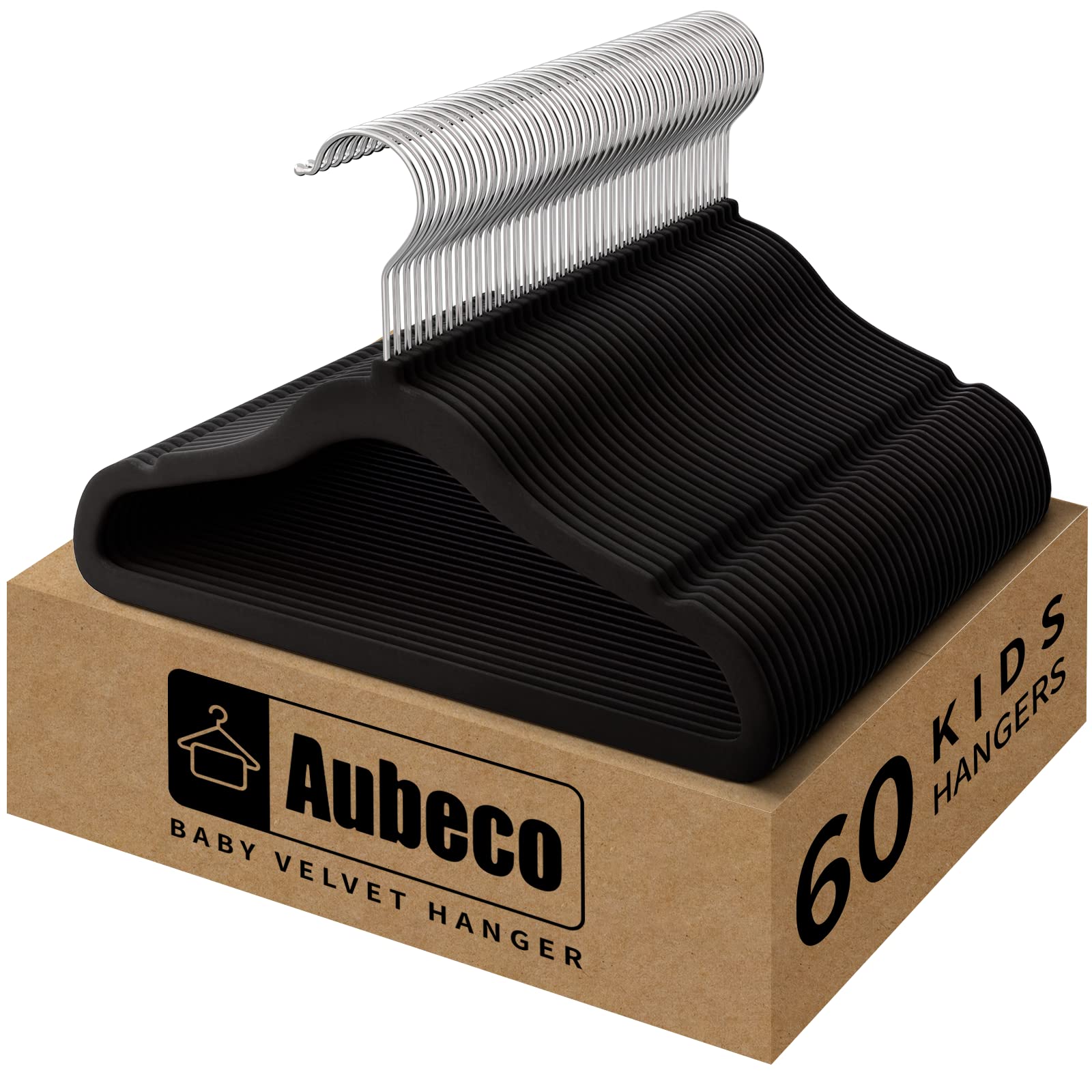Aubeco Black Baby Hangers 60 Pack, 11.6'' Non Slip Felt Hangers, Newborn Hangers for Closet, Baby Clothes Infant Hangers Space Saving, 360Â° Swivel Hook