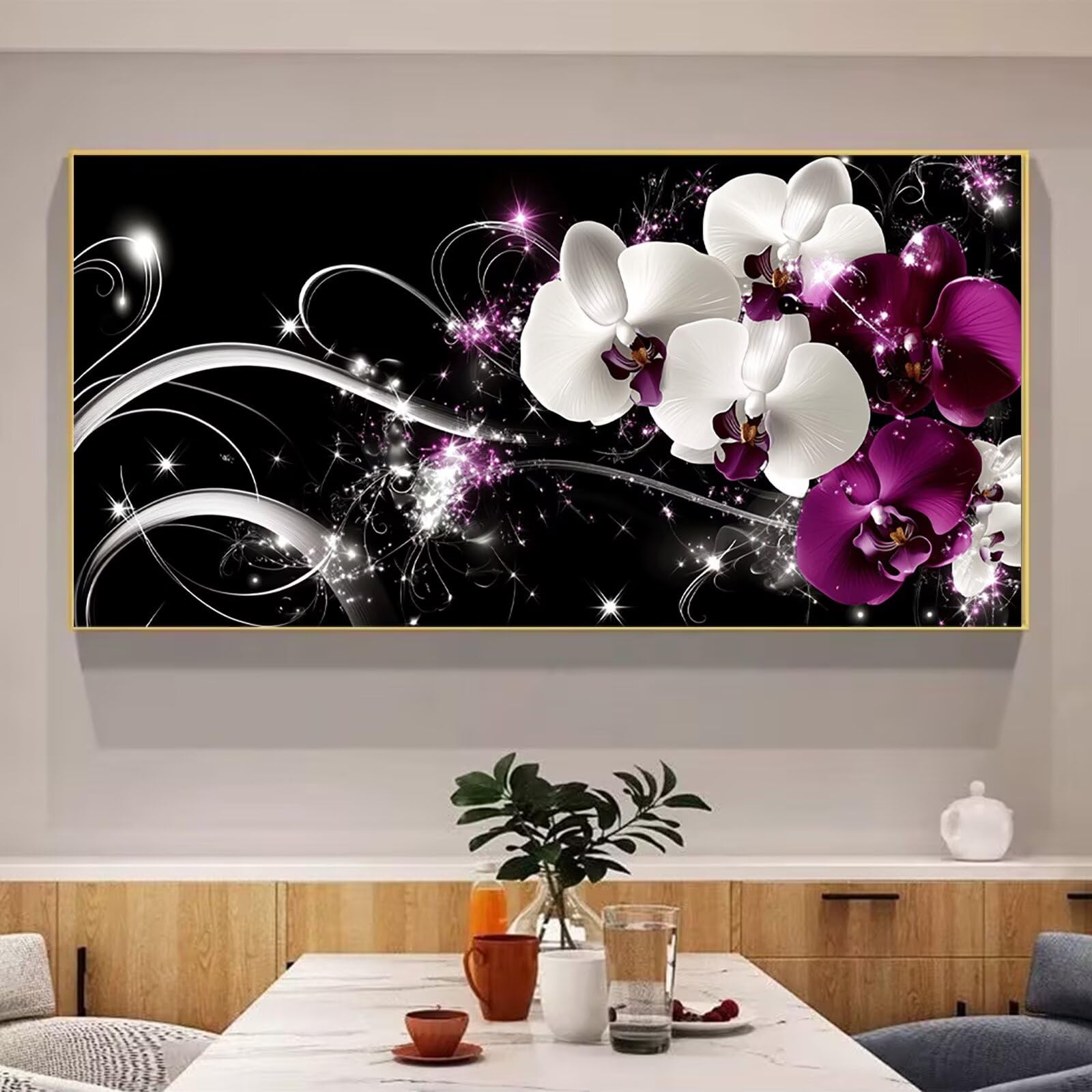 Diamond Painting Orchidee Diamond Painting Erwachsene XXL Weiß 5D Full Runder Drill Diamanten Malen Nach Zahlen DIY Set Mosaik Bastelset Kreativ Set für Erwachsene Home Decor Wanddeko 60x120cm,Cod-985