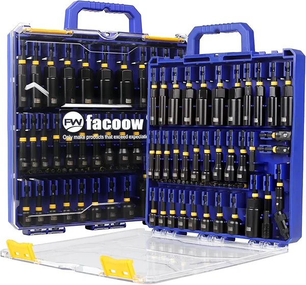 Facoow 55PCS Impact Nut Driver Set, Magenetic Nut Driver Set for Impact Drills and Premium Deep Drivers, Wing Nut Setters, 1/4'' Quick Change, Bit Extention, S2 Steel Bits, Pivoting Nut Setter