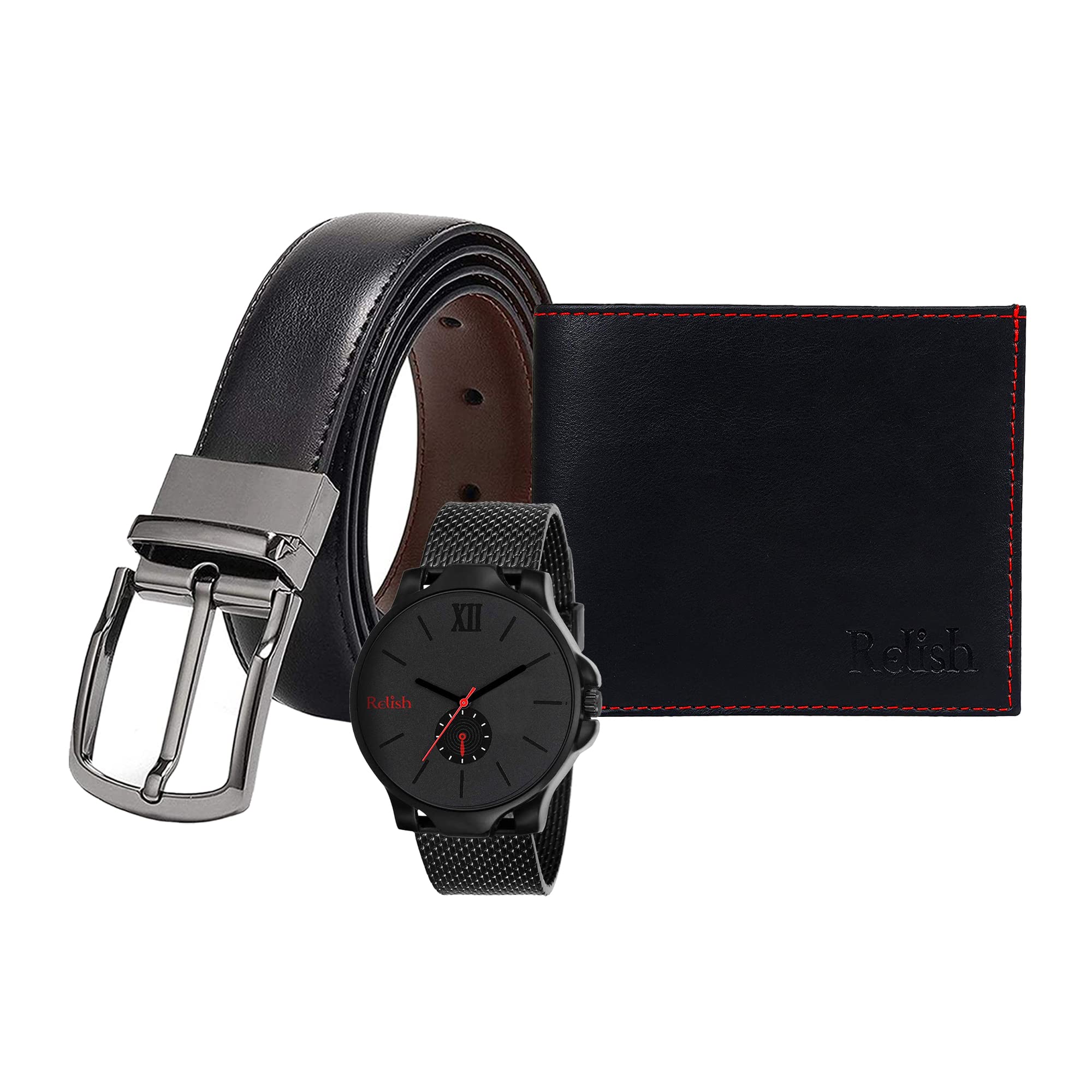 Relish Black Analogue Watch, Belt, Wallet Combo Gift for Mens | Birthday Gift | Gift for Mens (B09H6TWV1M) Amazon Price History, Amazon Price Tracker