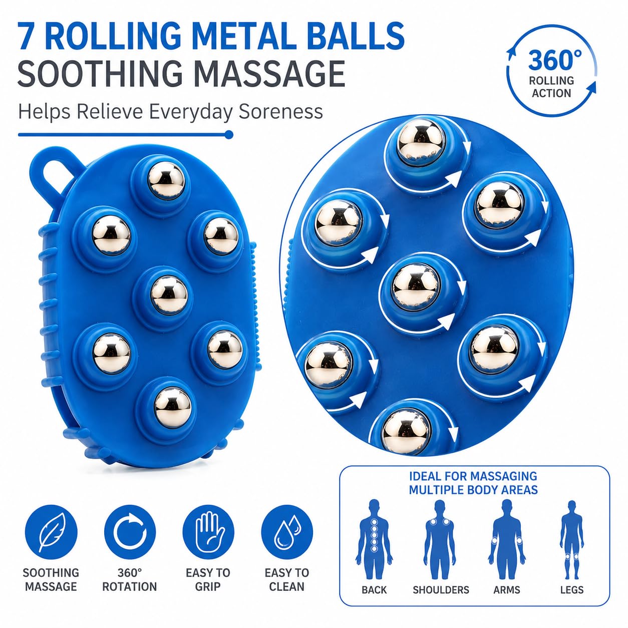 Lymphmassagehandschuhe, 2 Stück, Handmassageball mit 7 360-Grad-Metall-Rollkugeln, Massagehandschuhbürste für Schönheitskörperpflege, 13 x 9,5 x 3,8 cm