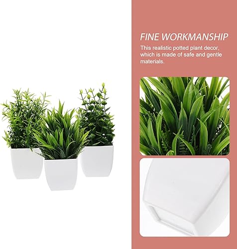 Miniatura 6 de VOSAREA Flores falsas, plantas de imitación, 3 piezas, pequeñas plantas falsas con plantas, plantas artificiales con plantas para el hogar, oficina,