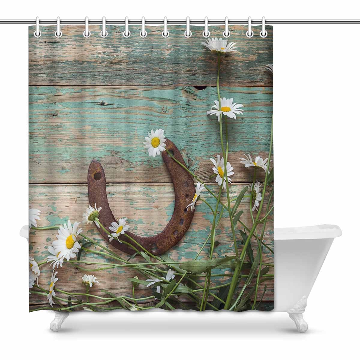 InterestPrintPlank Wooden Wall of Rustic Old Barn Wood Home Decor Waterproof Polyester Bathroom Shower Curtain Bath with Hooks, 60(Wide) x 72(Height) inches 60x72 inch YIBN-S0070-E60in