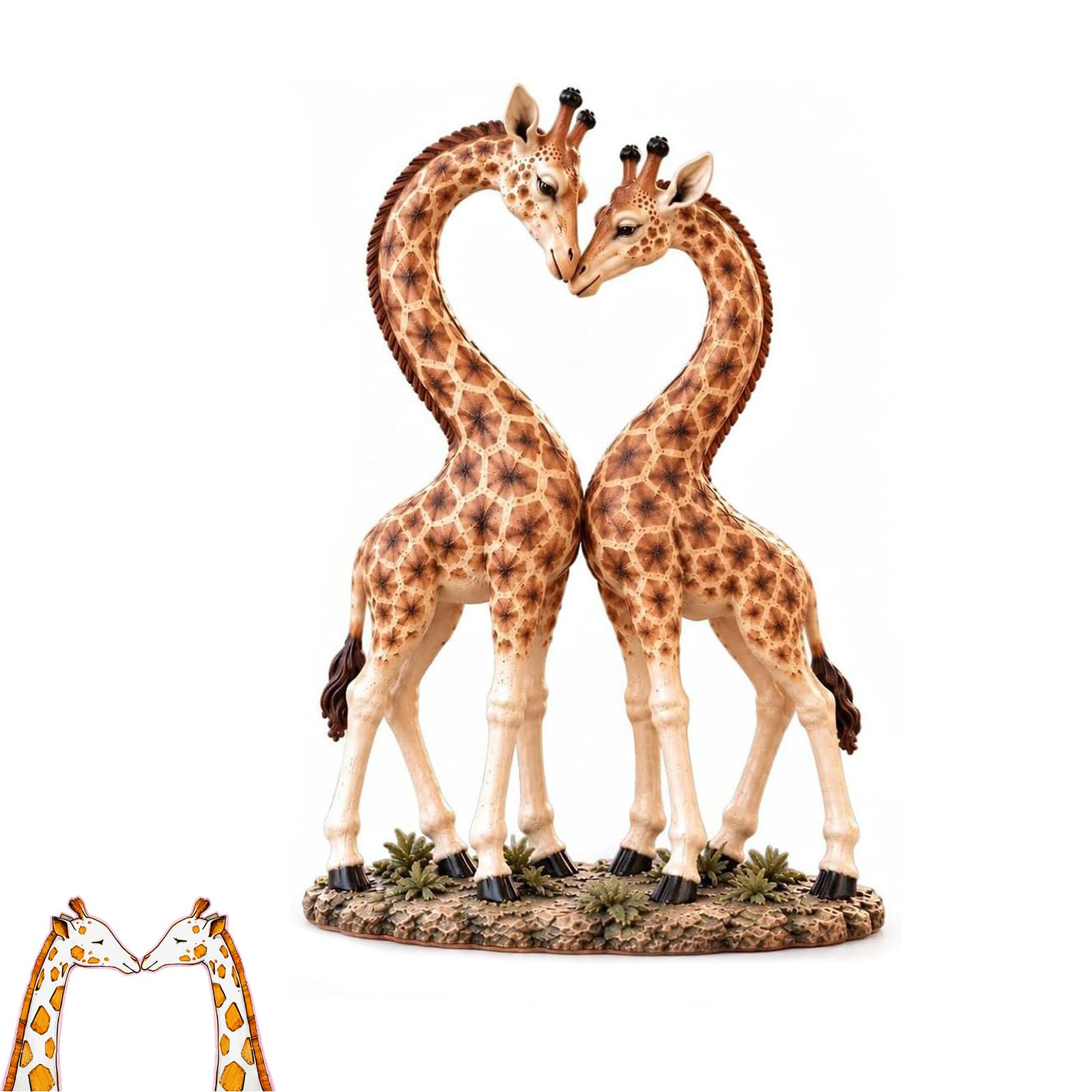 Scultura Cuore di Giraffe, Statuina Coppia di Giraffe, Dettaglio Savana