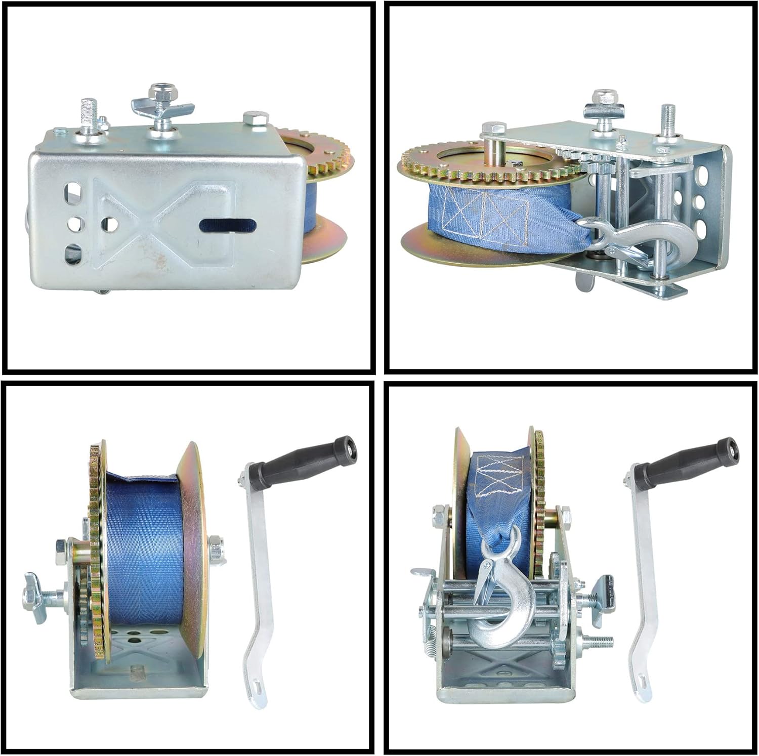 3500lbs Crank Manual Winch for ATV Ship Trailer Truck Car with Nylon Blue Polyester Belt