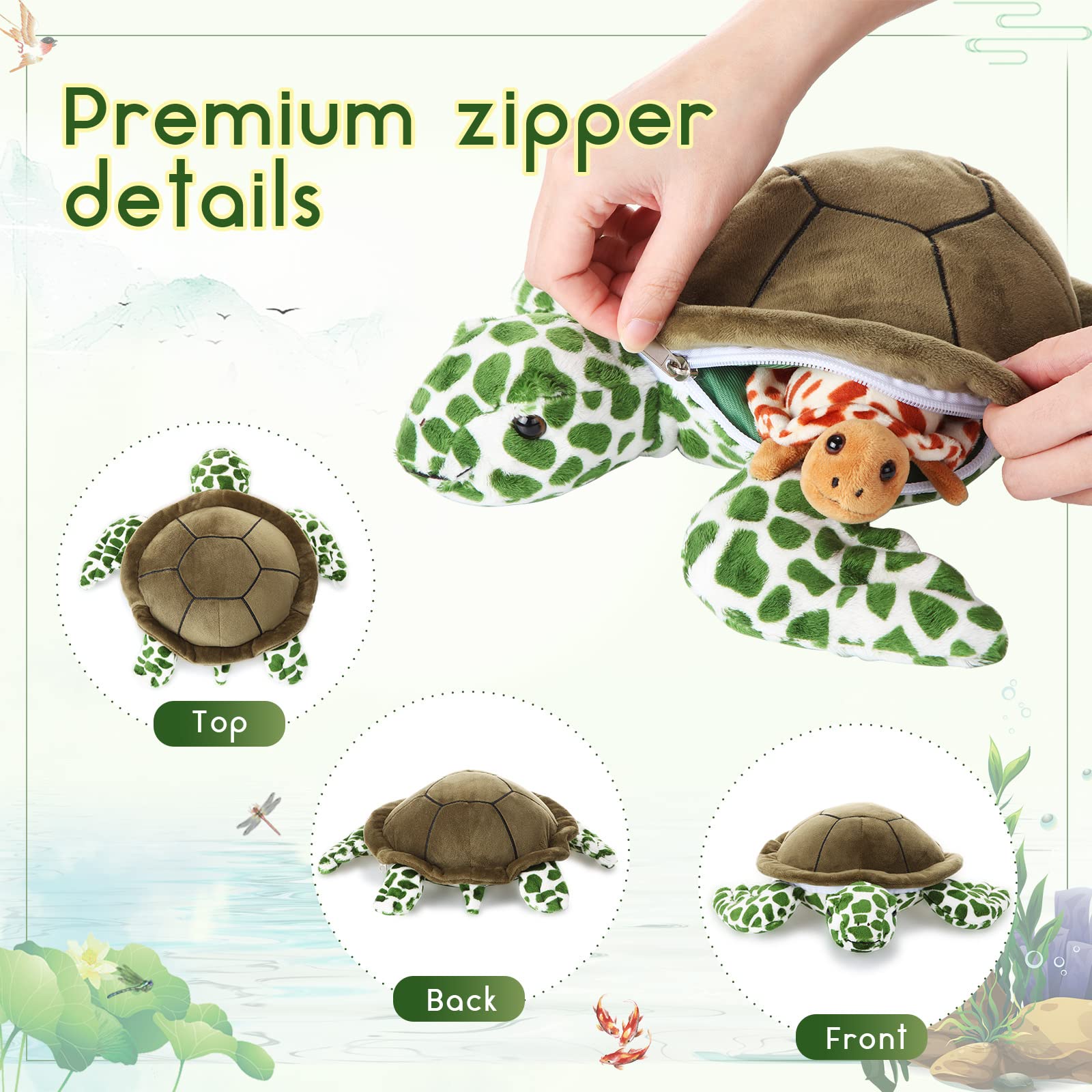 Aoriher 5 Pieces Plush Turtle Set Stuffed Turtle 12 Inch Stuffed Sea Turtle Mom with 4 Little Turtles Soft Plush Stuffed Animal Toys Tortoise Hugging for Birthday Easter, Christmas(Vivid Style) - Image 3