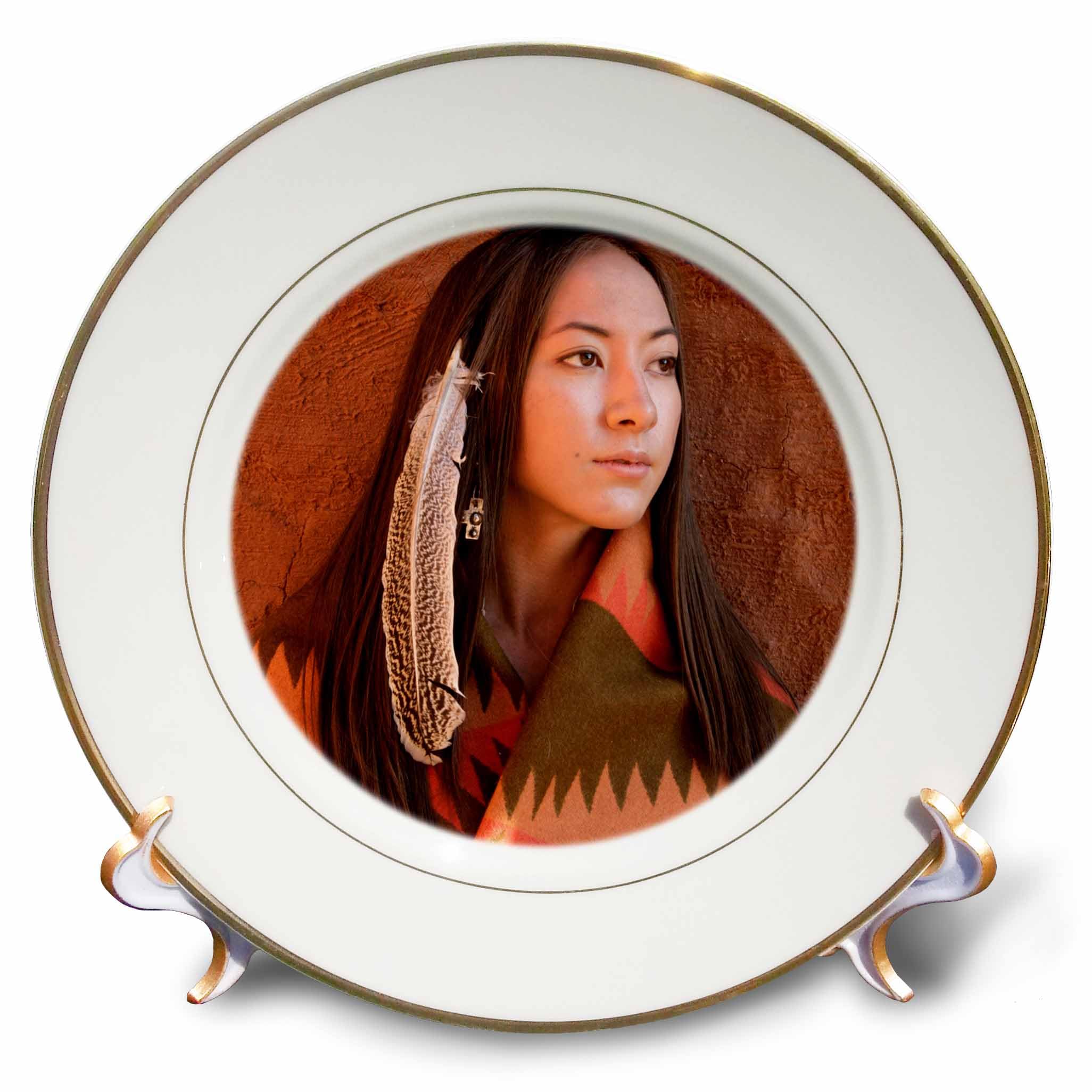 3dRose cp_92706_1 New Mexico, Cherokee Woman, Native American US32 JMR0634 Julien McRoberts Porcelain Plate, 8-Inch