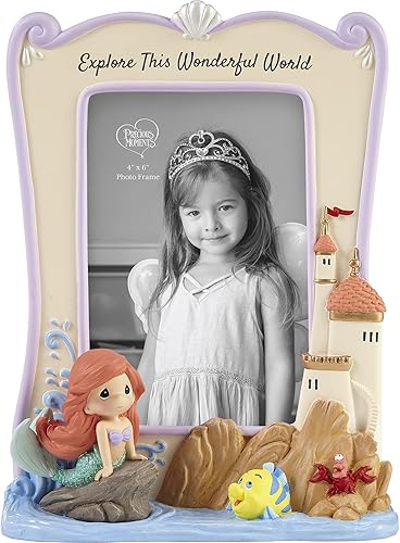 Precious Moments - Disney Ariel Explore This Wonderful World Resina y vidrio - Pintado a mano por expertos - Marco de fotos - Capacidad para fotos