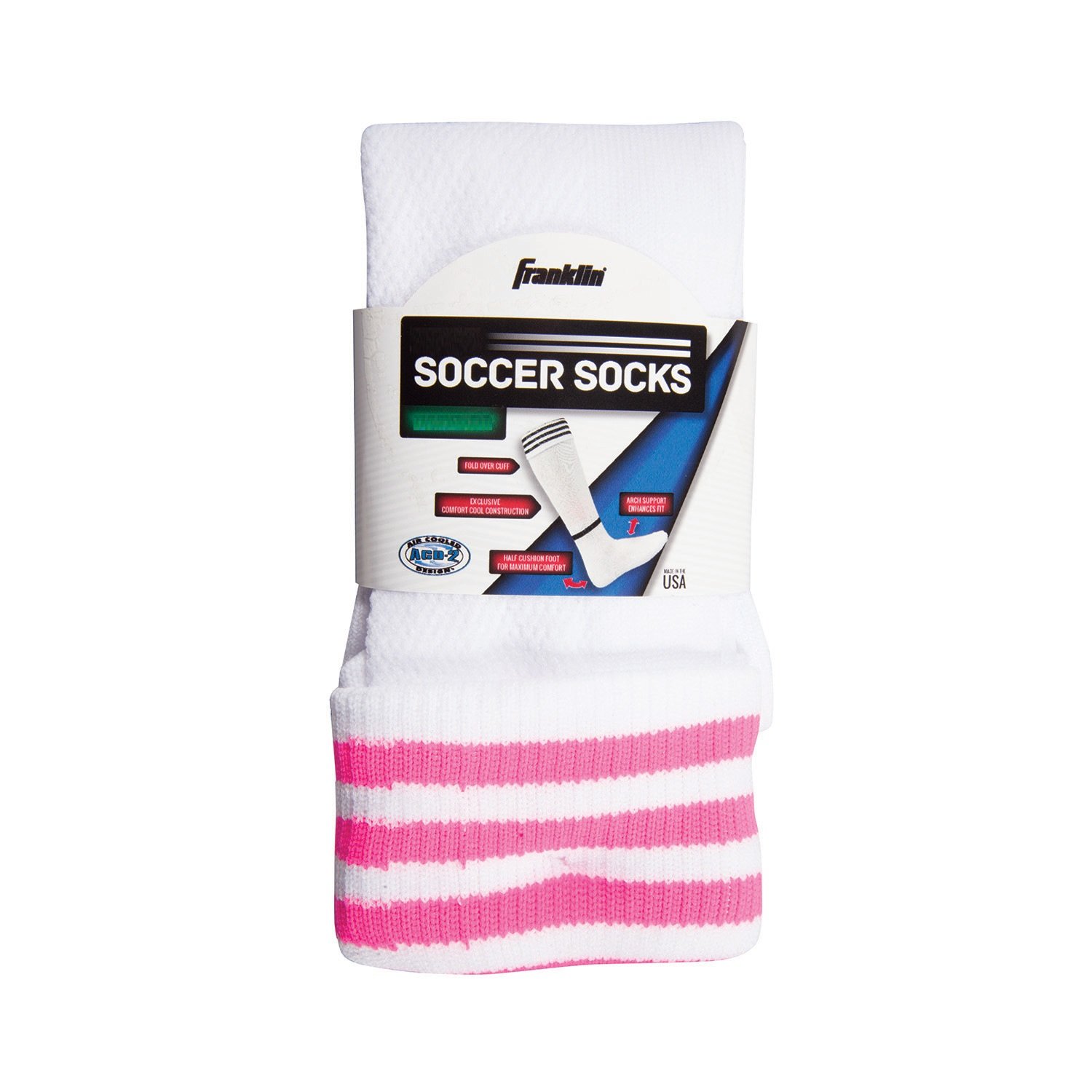 Franklin Sports ACD White/Pink Soccer Socks