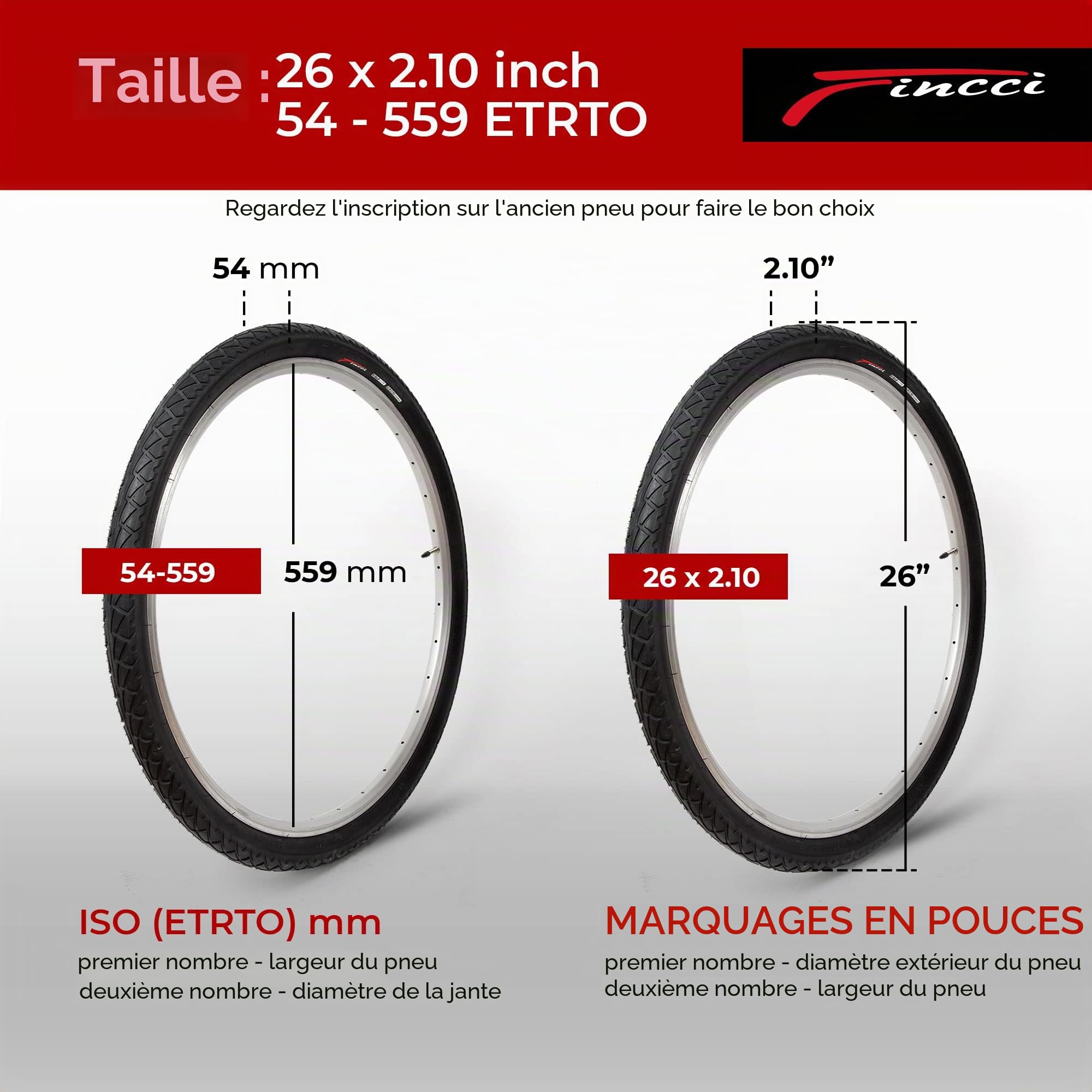 Fincci 26 x 2,10 Pouces 54-559 Pneu Lisses pour Route VTT Montagne Hybrid Vélo Bicyclette