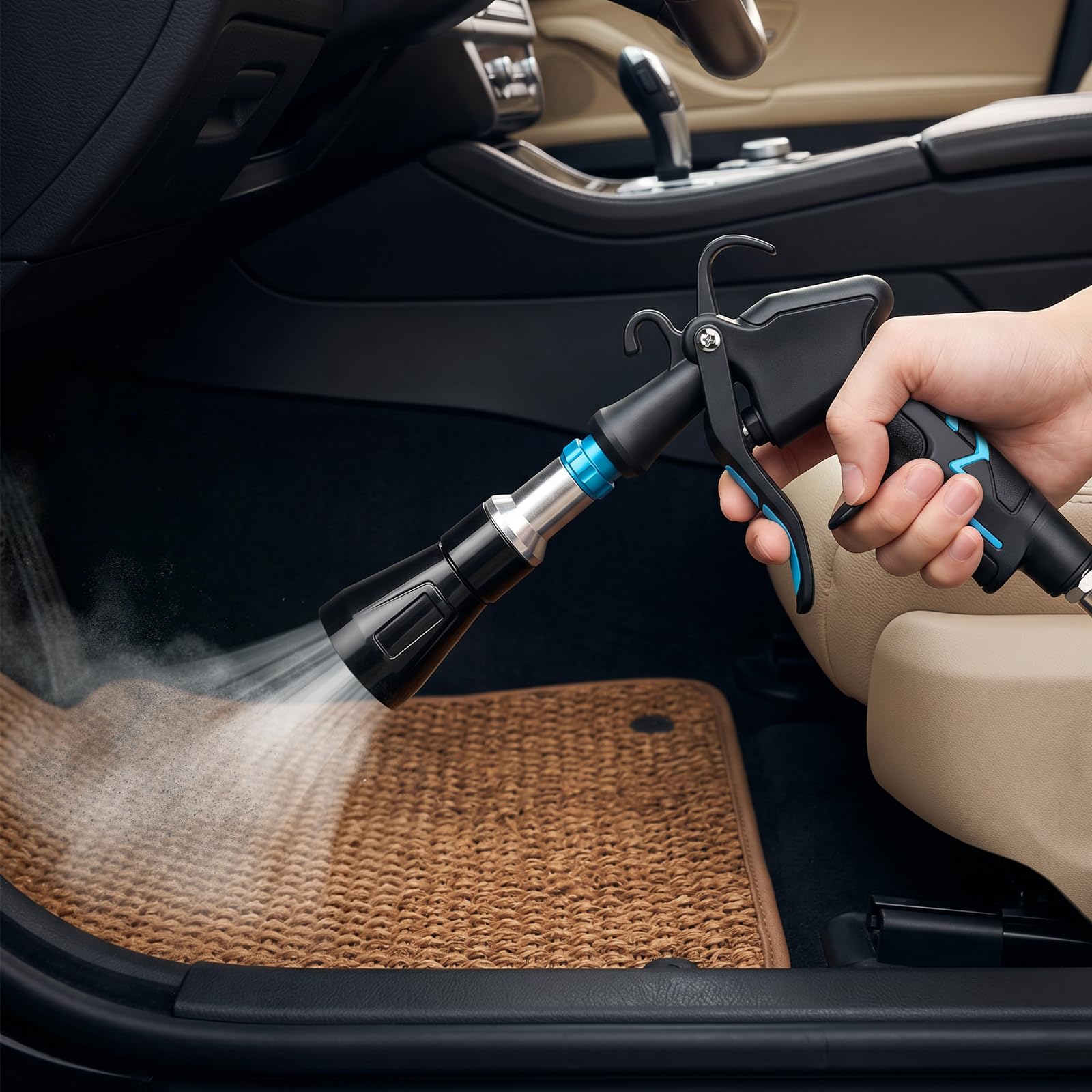 Pistola per Pulizia a Secco, 6-9.2Bar, con Ugello 2-in-1 | Pistola Aria Compressa Alta Pressione , per la pulizia interna dell’auto – tappezzeria, moquette e sedili