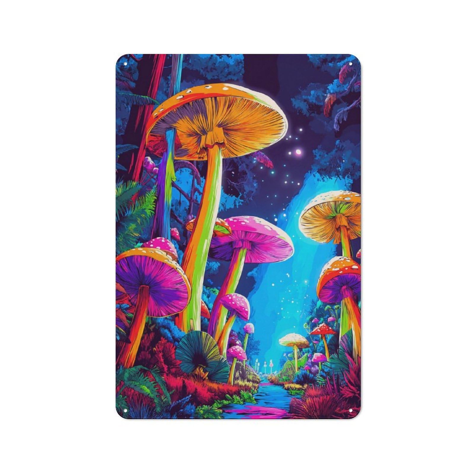 Junmoney Vibrant Mushroom Forest -2 Decorative Metal Sign 30X20cm, Creative Studio Wall Plaque For Hobby Room, Office, Lounge Or Living Room