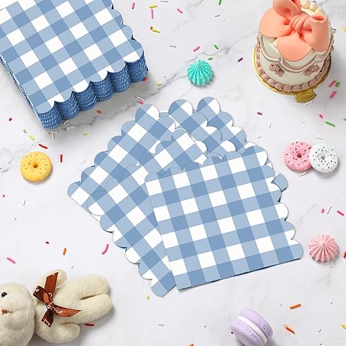 Miniatura 5 de 100 servilletas de cóctel festoneadas a cuadros, servilletas de papel grueso, servilletas festoneadas desechables para decoraciones de fiestas,