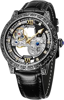 FORSINING New Men's Watches Unique Automatic Luxury Retro Leather Strap Luminous Self Wind Wrist Watch, Transparent, Mecha...