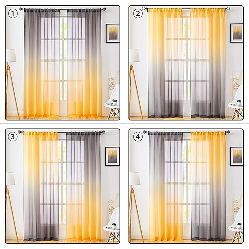 Miniatura 2 de Cortinas de lino sintético (2 tonos, reversible, para dormitorio, sala de estar, privacidad y filtrado de luz semitransparente, juego de 2 paneles)