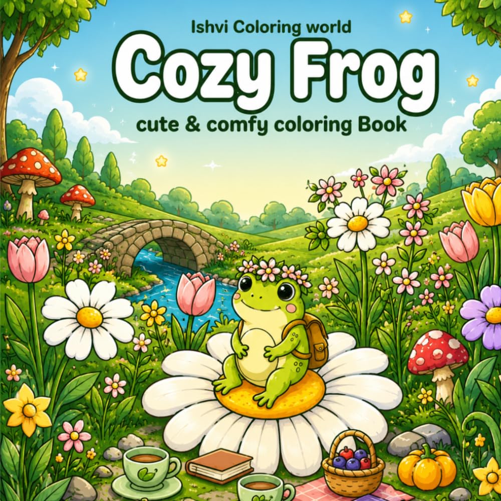 Cozy Frog Coloring Book for cheer & Adults , Cute Cottagecore Escapes for Creativity, Relaxation and Mindfulness: Featuring Adorable Frogs, Flowers, Mushrooms, Garden Scenes and Cozy Moments
