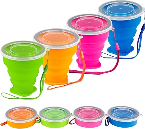 Vasos plegables para viajes  Taza plegable de silicona portátil con tapa, taza plegable reutilizable para camping, senderismo y uso diario
