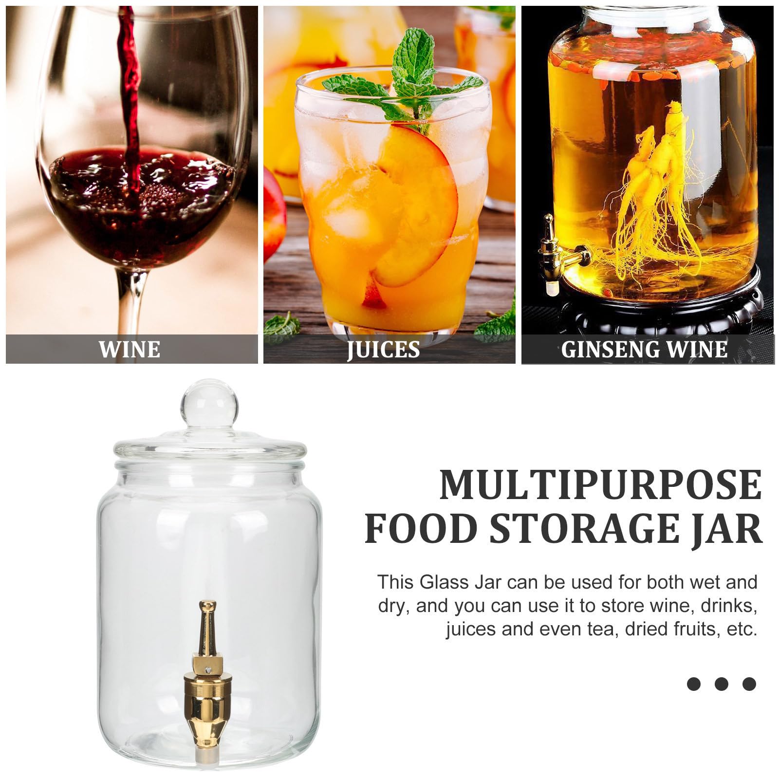 Pot à Vin en Verre Transparent 3 Litres avec Robinet en Acier Inoxydable et Couvercle Hermétique, Bouteille Scellée pour Conservation des Boissons et Préparation de Boissons à