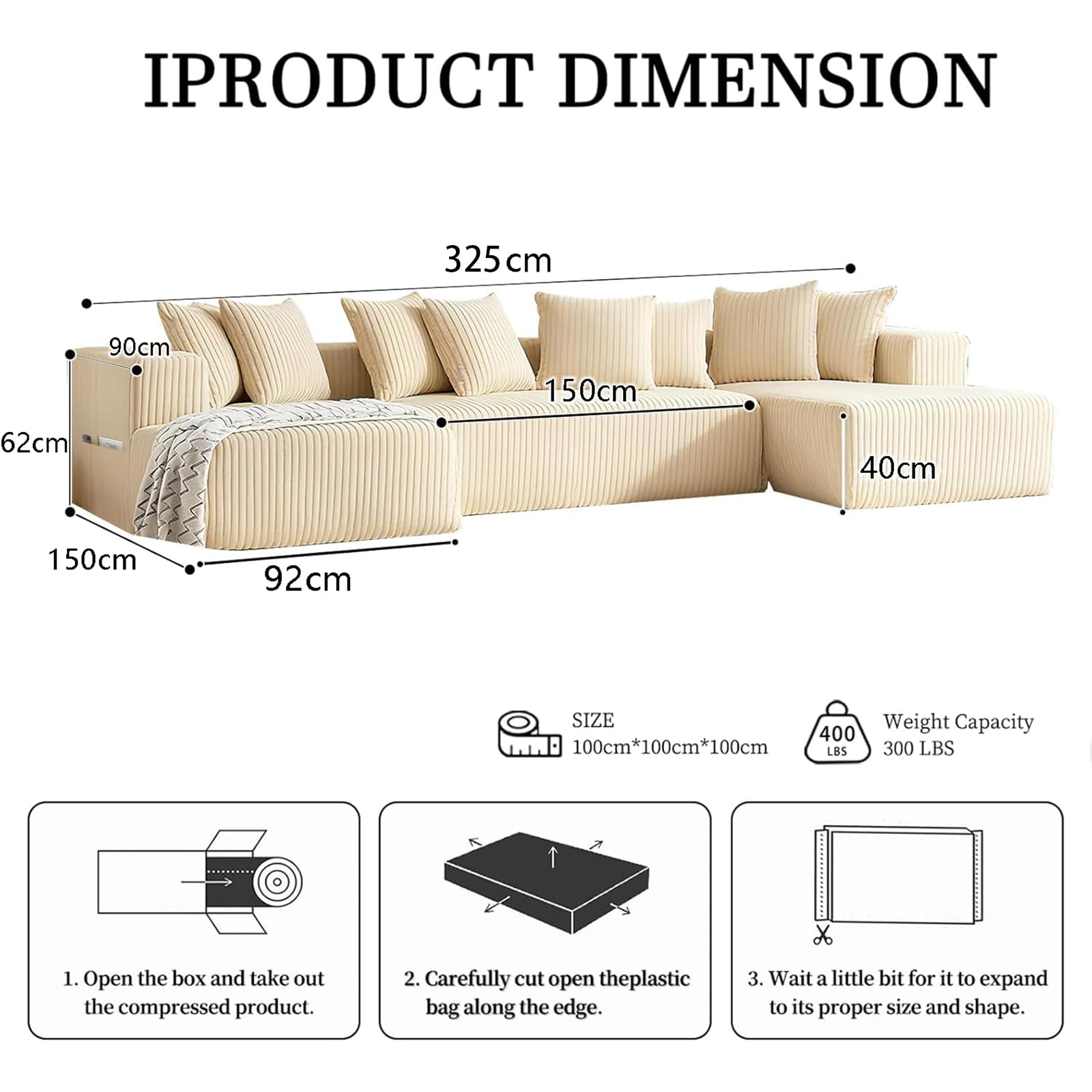 Sofa mit Schlaffunktion Couch Modulares U-förmiges Ecksofa mit Tiefer Sitzfläche Freistehend XXL Lounge Sofa 4 sitzer