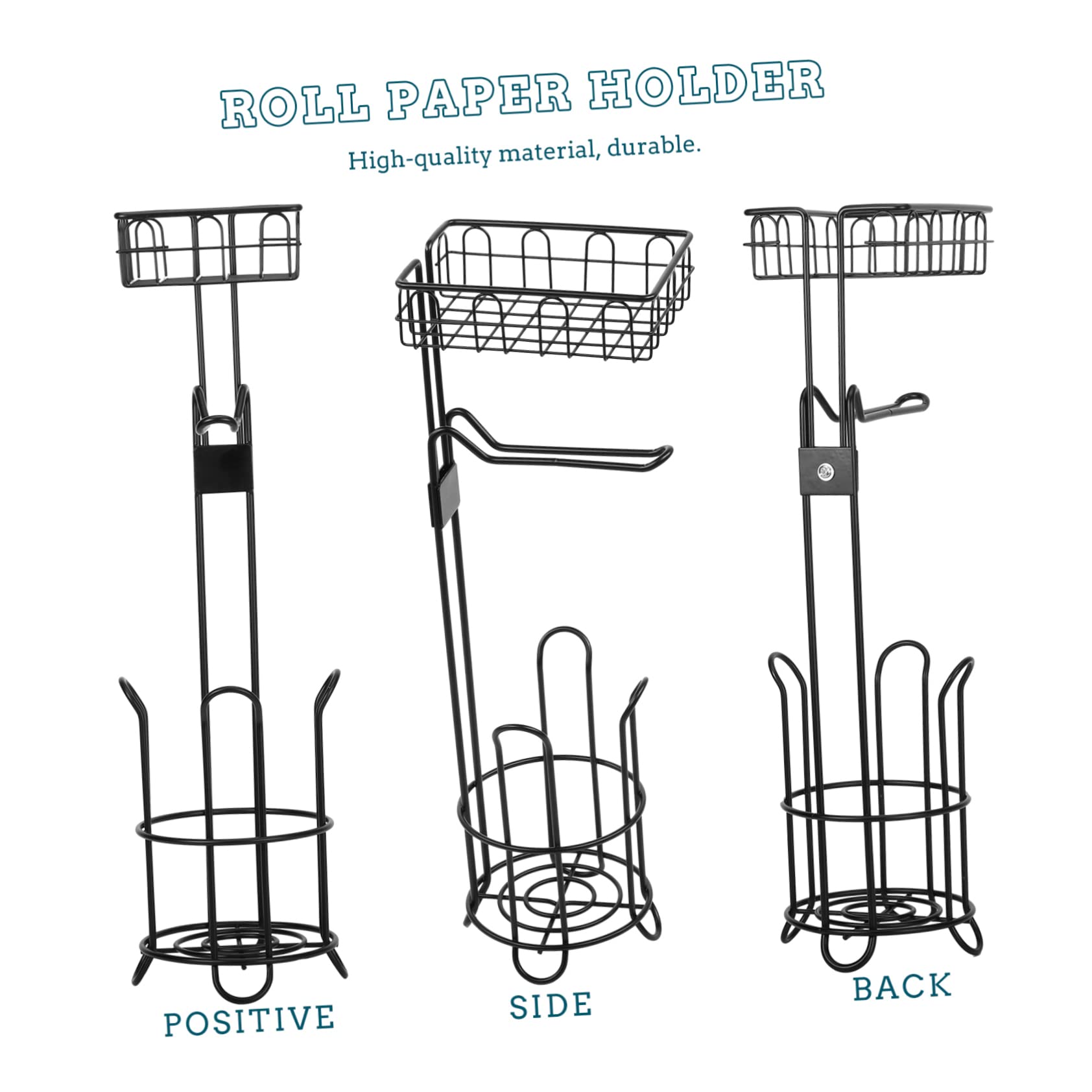 Portarrollos de Papel Higiénico de Hierro Negro Cesta Extraíble y Superficie Lisa, Porta Papel Baño para Almacenamiento en Cocina y Salón