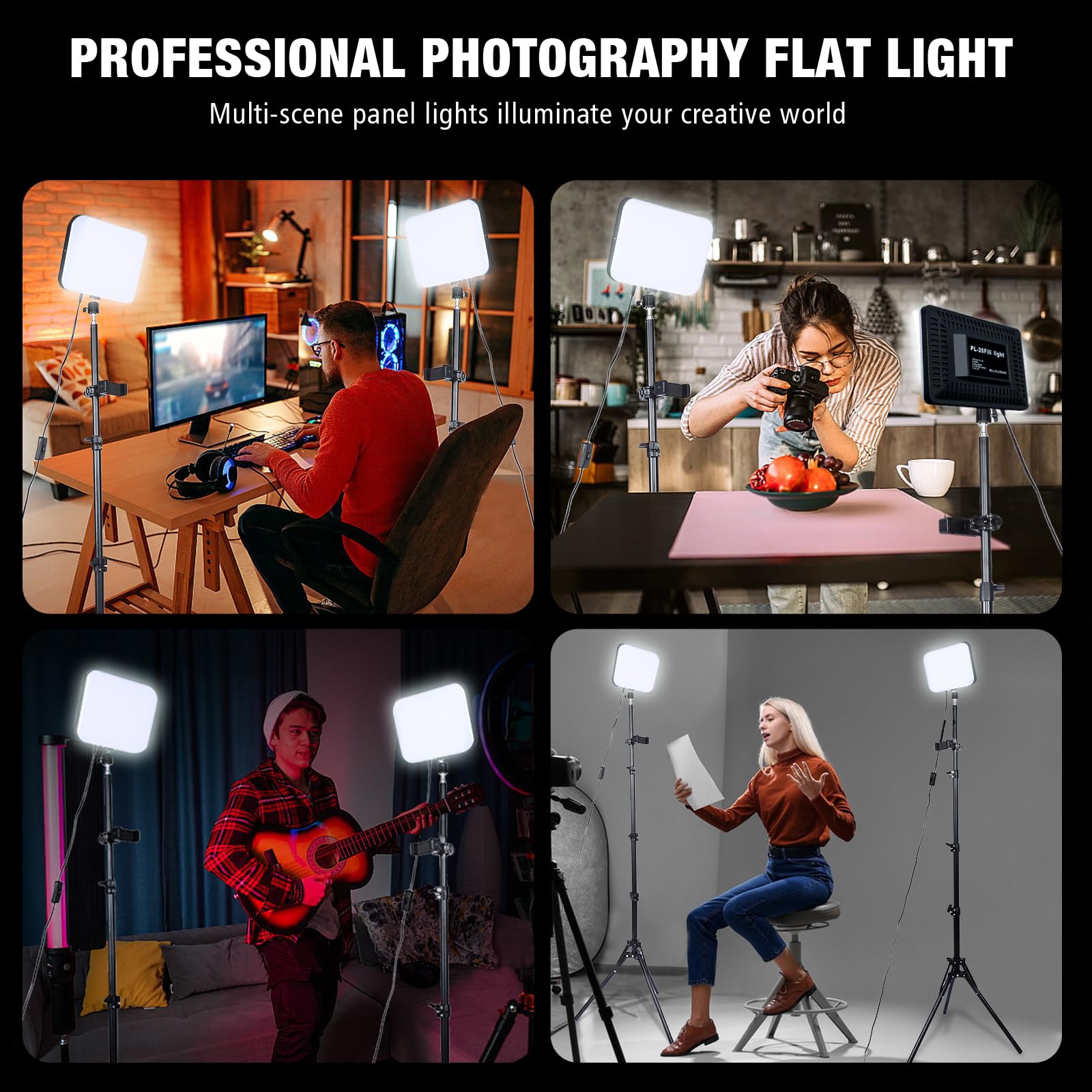 LOMTAP LED-Videoleuchte 32 W 2.0 m 2800-6500K Fotografie Video Licht Kit LED Lichtpanel mit Stativ Ständer & Telefonhalter für YouTube Videoaufnahmen, Live-Stream, Make-up, Fotografie