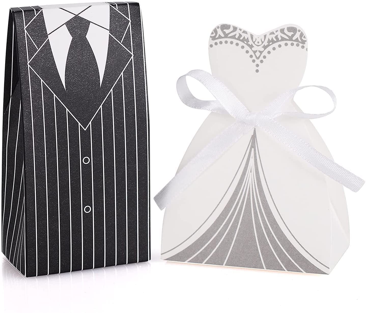 Auped 100 Piezas Cajas de Dulces para Bodas, Caja de Dulces de Boda de Cartón Blanco Caja de Bombones con Cinta Caja de Recuerdos de Boda Romántica Caja de Invitados de Boda