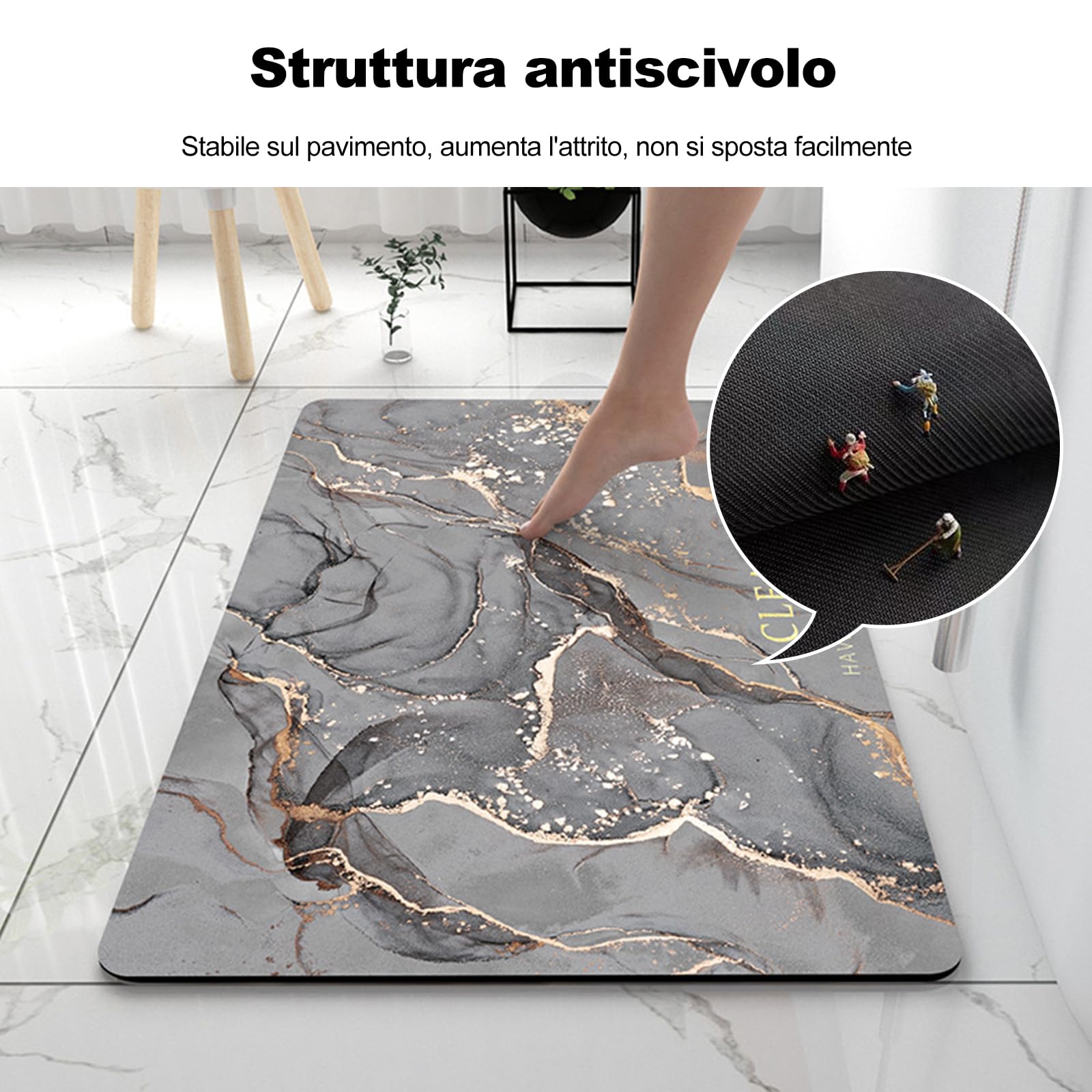 Ergocar Tappeti Bagno Super Assorbenti, Tappetino Antiscivolo, Resistente All'usura Morbido Tappetino da Bagno, Oceano Blu, 60*90cm