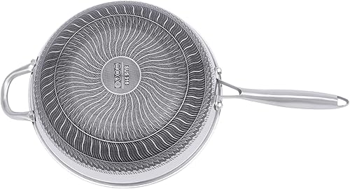 Miniatura 7 de Sartén antiadherente de acero inoxidable con tapa y asa, pantalla de doble cara, sartén de fondo plano de panal, funciona con placas de inducción,