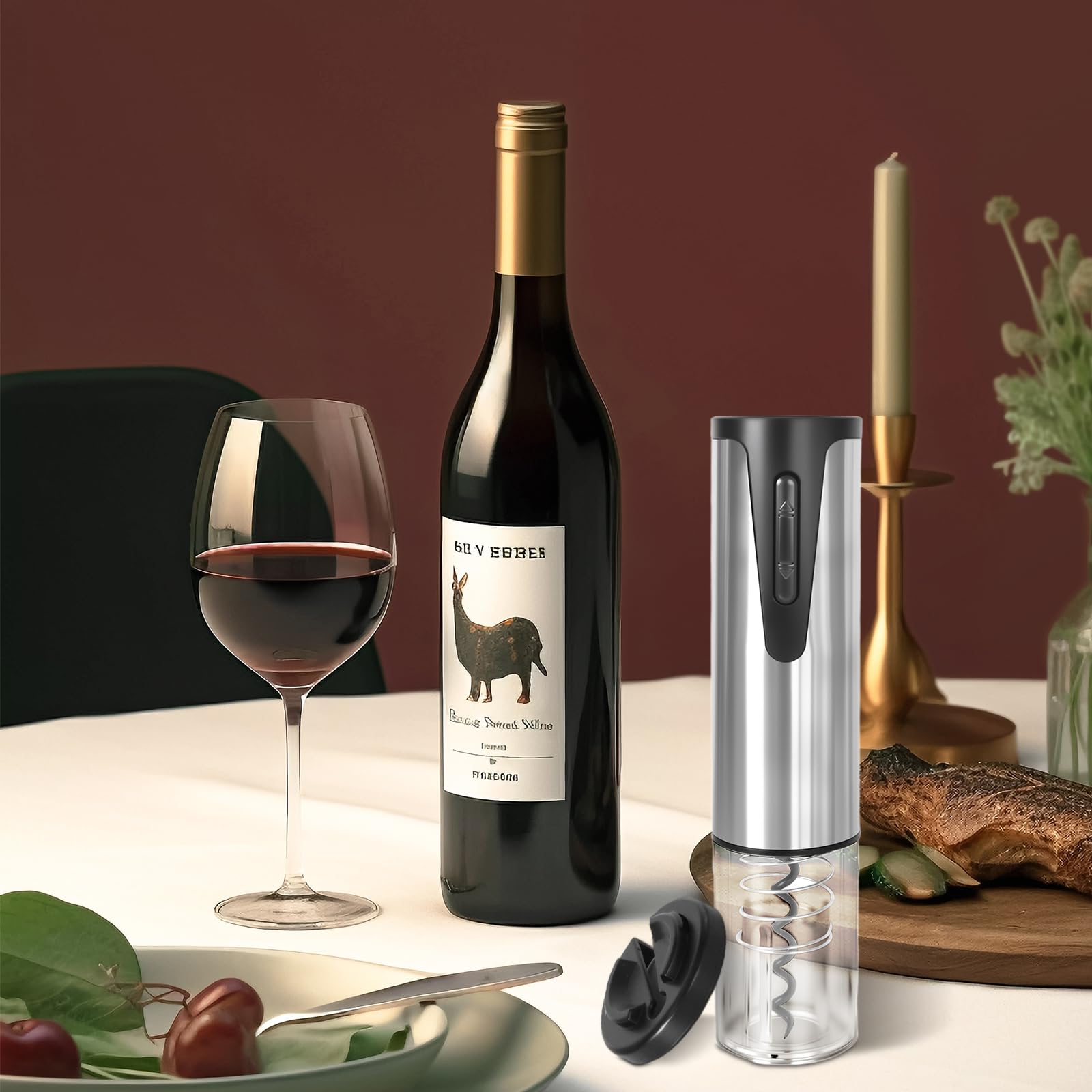 Abrebotellas de vino eléctrico, sacacorchos automático eléctrico recargable con cortador de papel de aluminio y cable de carga USB para Hogar,Bar y como Regalo,Plata
