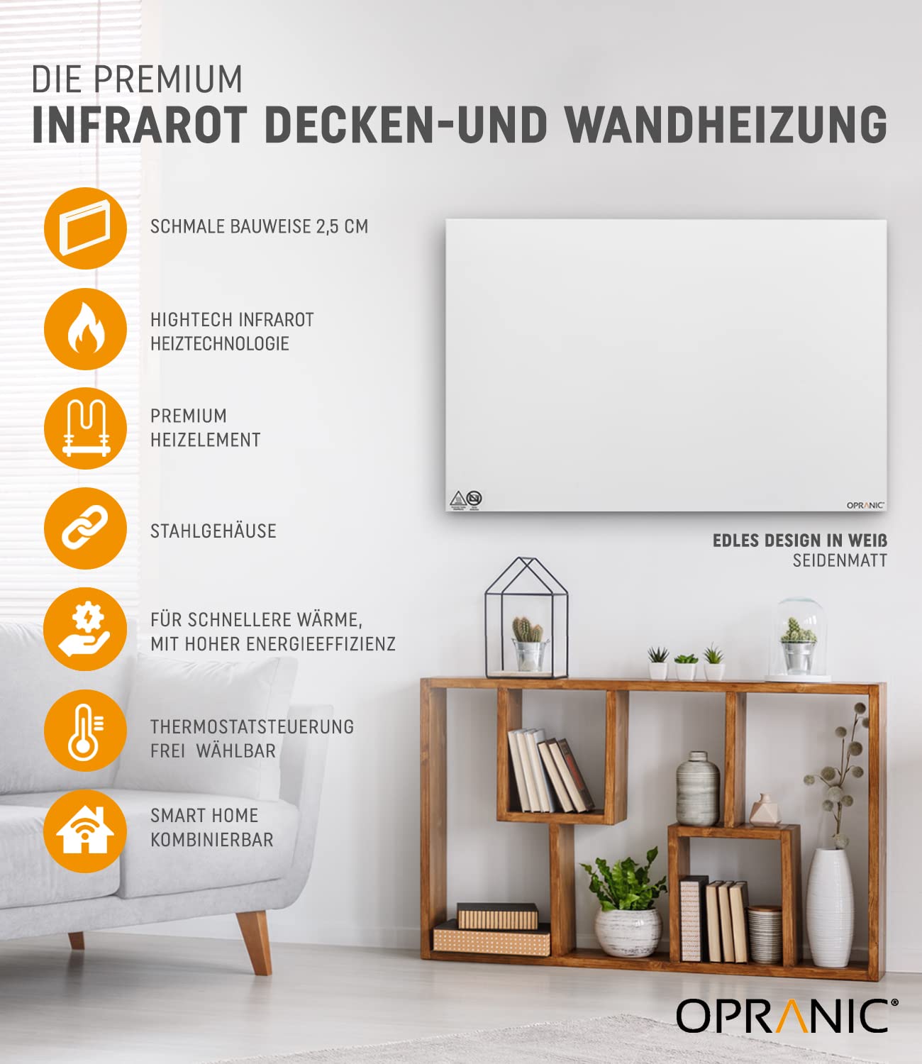Calentador infrarrojo P5 Premium | 5 años de garantía | Calentador infrarrojo de pared, calentador infrarrojo para montaje en techo, dispositivo de pie, calefacción móvil (300 W blanca)