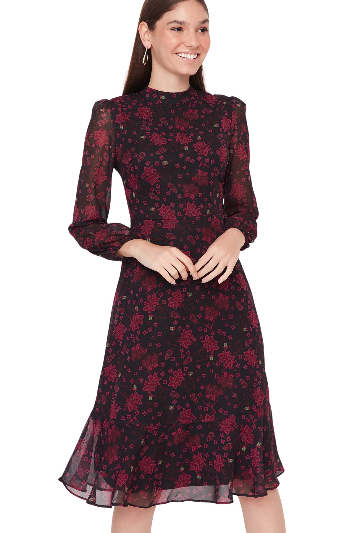 Trendyol Women Midi A-line Regular fit Woven Dress Pink