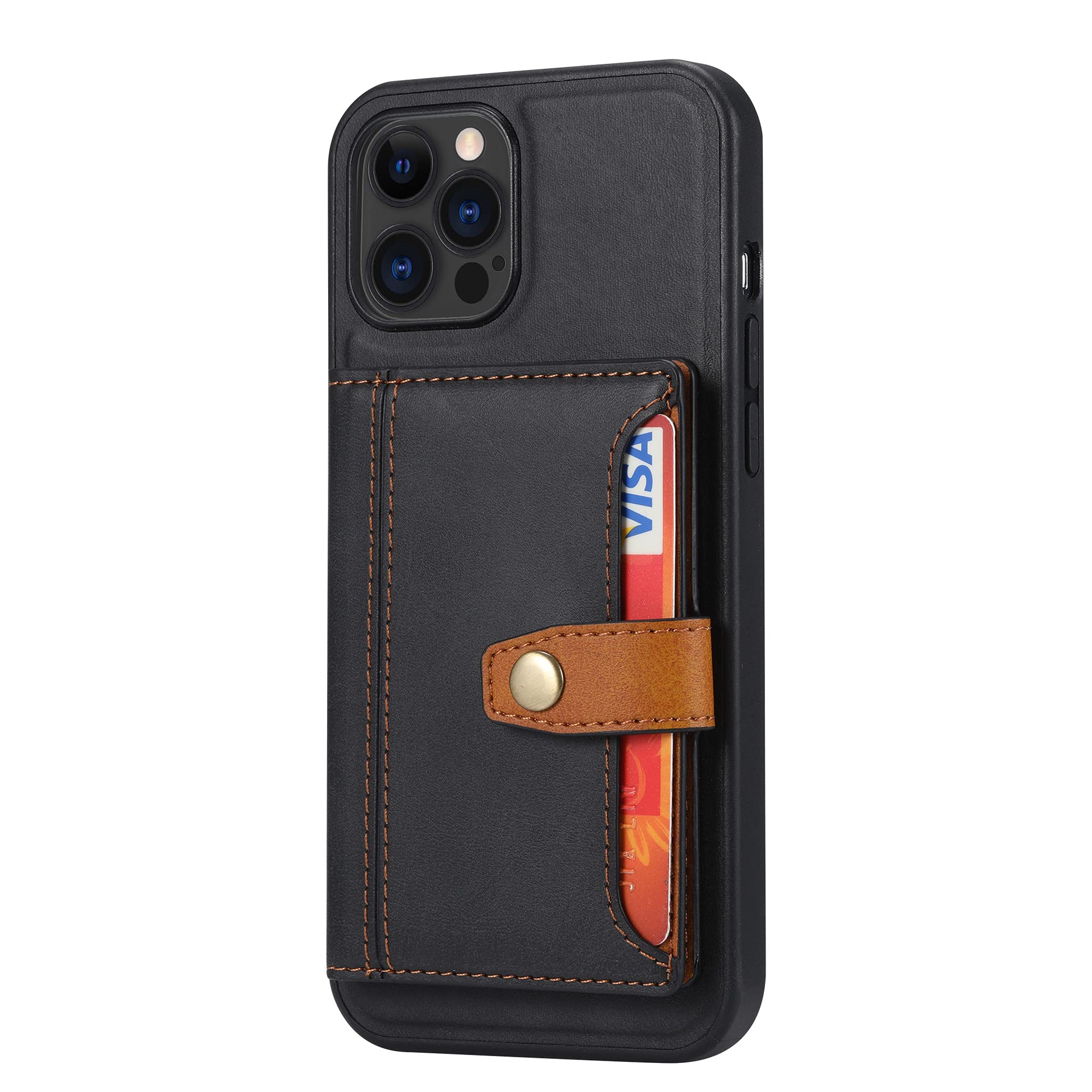 Skórzane etui na iPhone'a 15 Pro Max/15 Plus/15 Pro/15, smukłe etui ochronne, magnetyczne etui z klapką 2 w 1 z kieszenią na karty, czarne, 15 Plus 6,7''