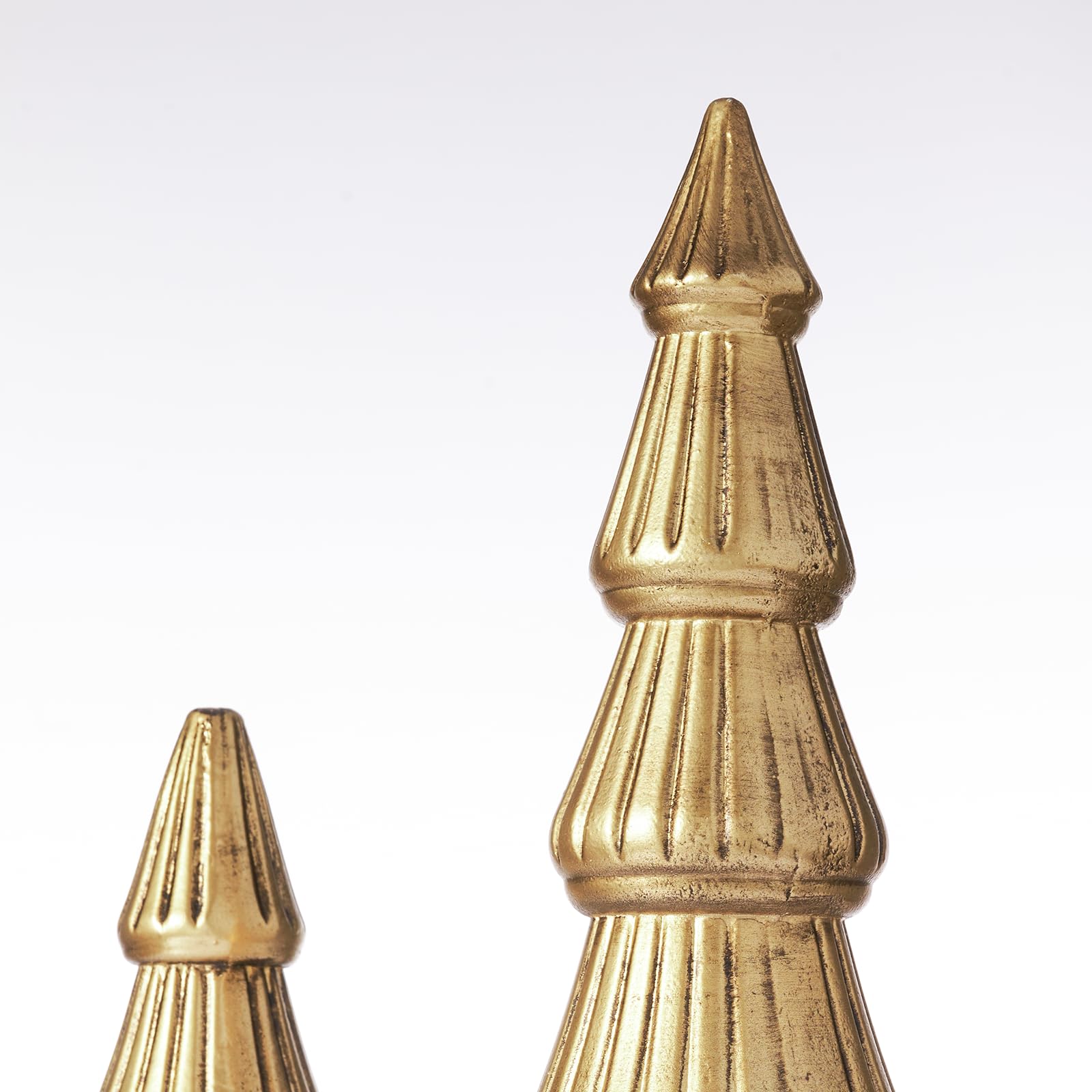 DN DECONATION Figuras de árbol de Navidad de madera, juego de 2 árboles de Navidad dorados, decoración de madera, decoración de mesa para decoración de Navidad, chimenea, estantería y decoración de
