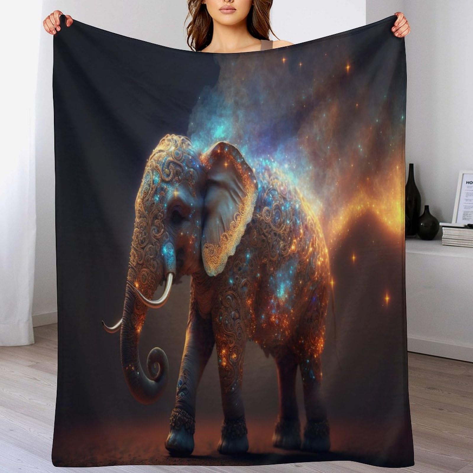 Couverture Polaire Éléphant en Flannel Douce et Chaude pour Canapé 150x200cm