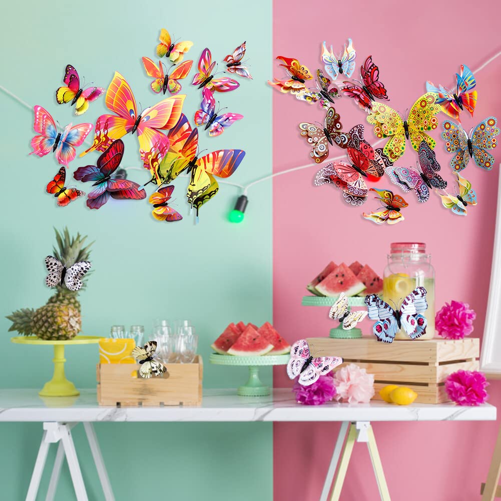 Surakey 72 Pièces 3D Papillon Stickers, Muraux Décoration Papillon, Papillons Magnétiques, Autocollants Muraux Amovibles, pour Chambre d'enfant, Fête, Chambre, Décoration de Gâteau (Mixte 1